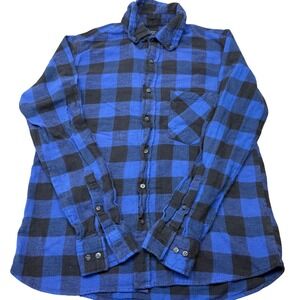 Jackson Hole Flannel Shirt Mens Medium Blue Black Good Buffalo Plaid Cotton